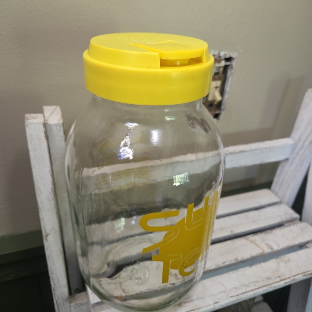 Sun Tea Ice Tea Recipe Vintage Carlton 3 Liter Glass Jar Yellow Clear - Picture 4 of 14